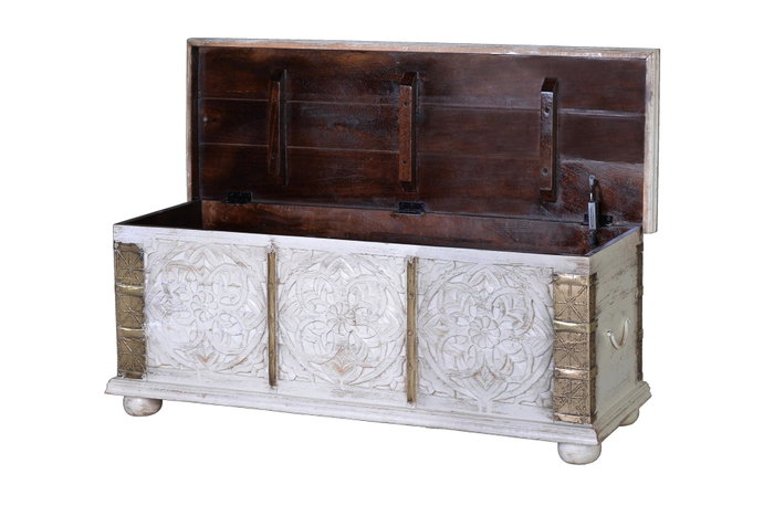 Giner Y Colomer Baúl Madera de Mango Blanco Envejecido 45x116x40 cm